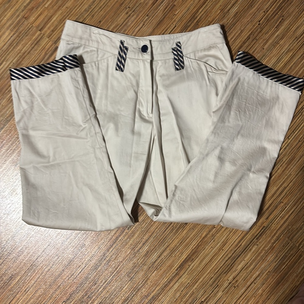 Courage b khakis with satin navy/beige accents.